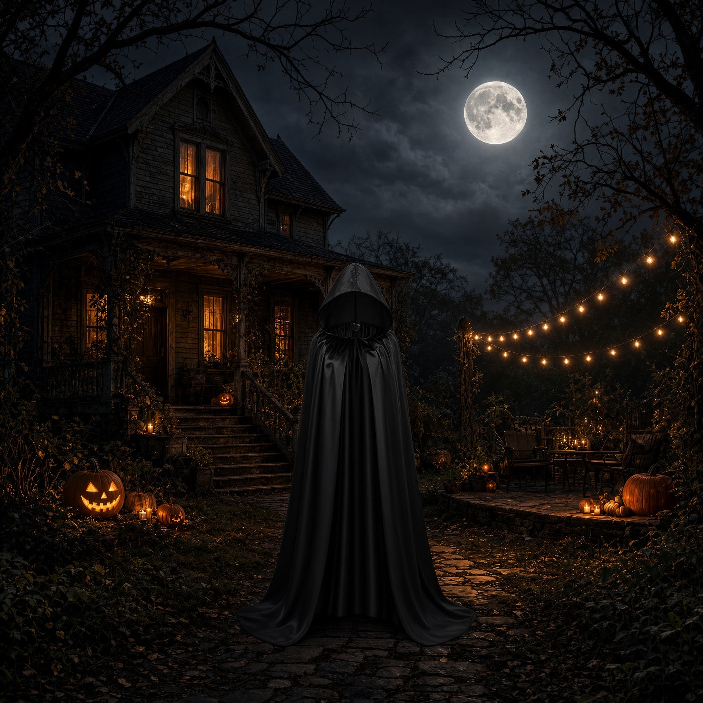 Cape d'halloween  à capuche noire